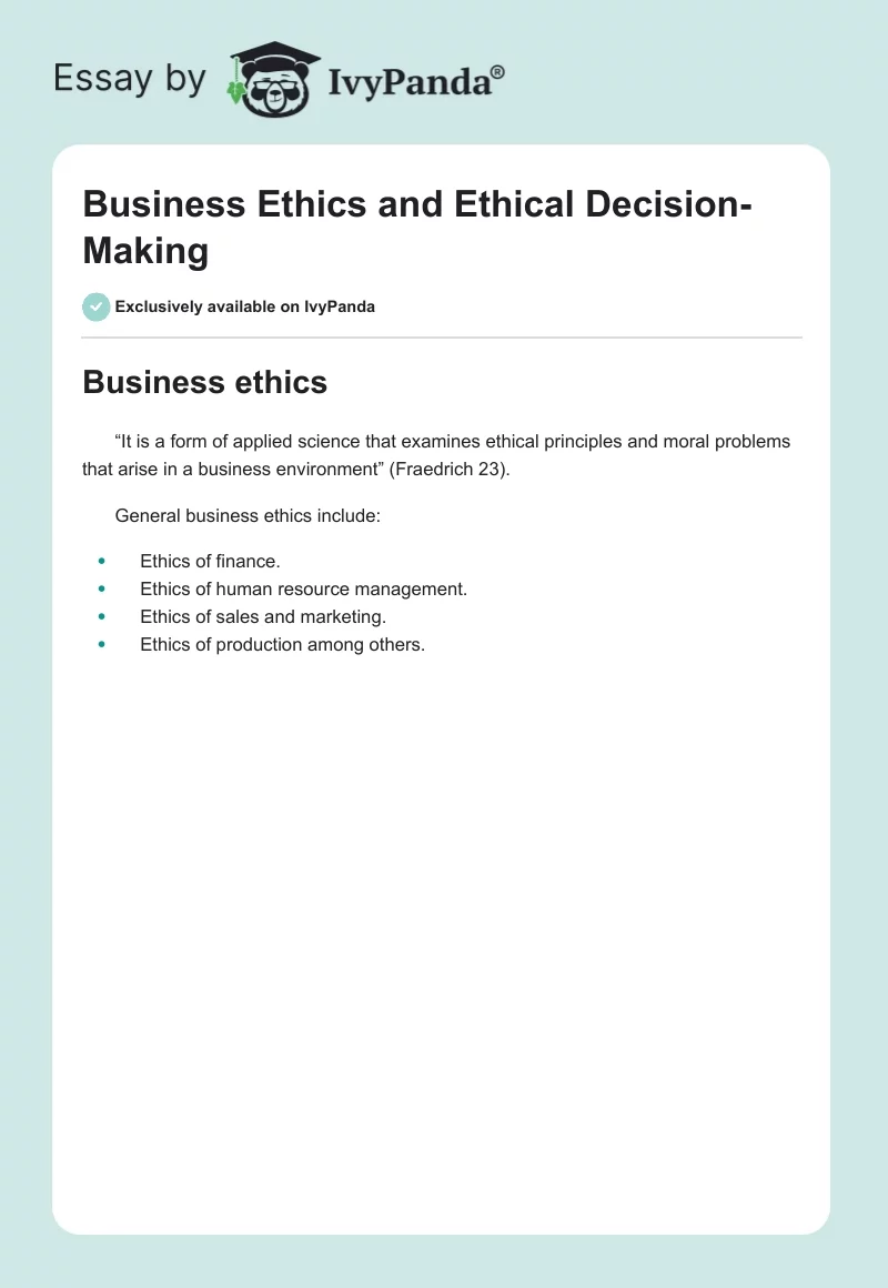 Business Ethics and Ethical Decision-Making. Page 1