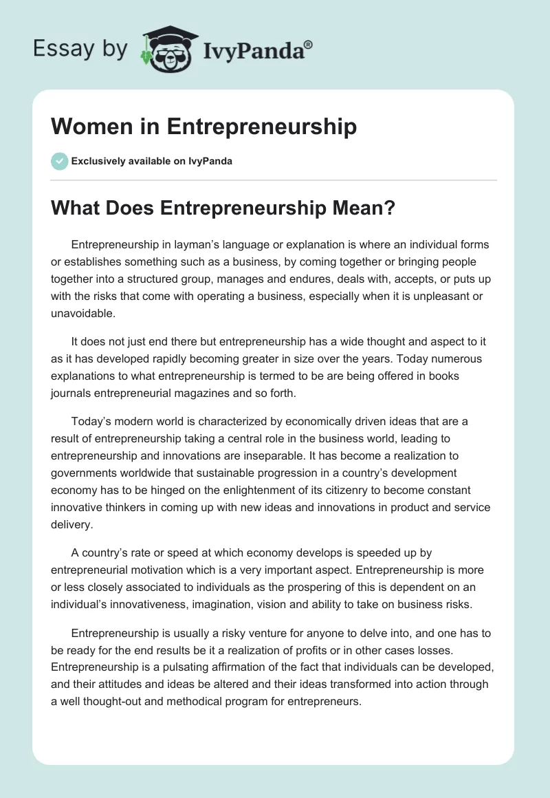 Women in Entrepreneurship. Page 1