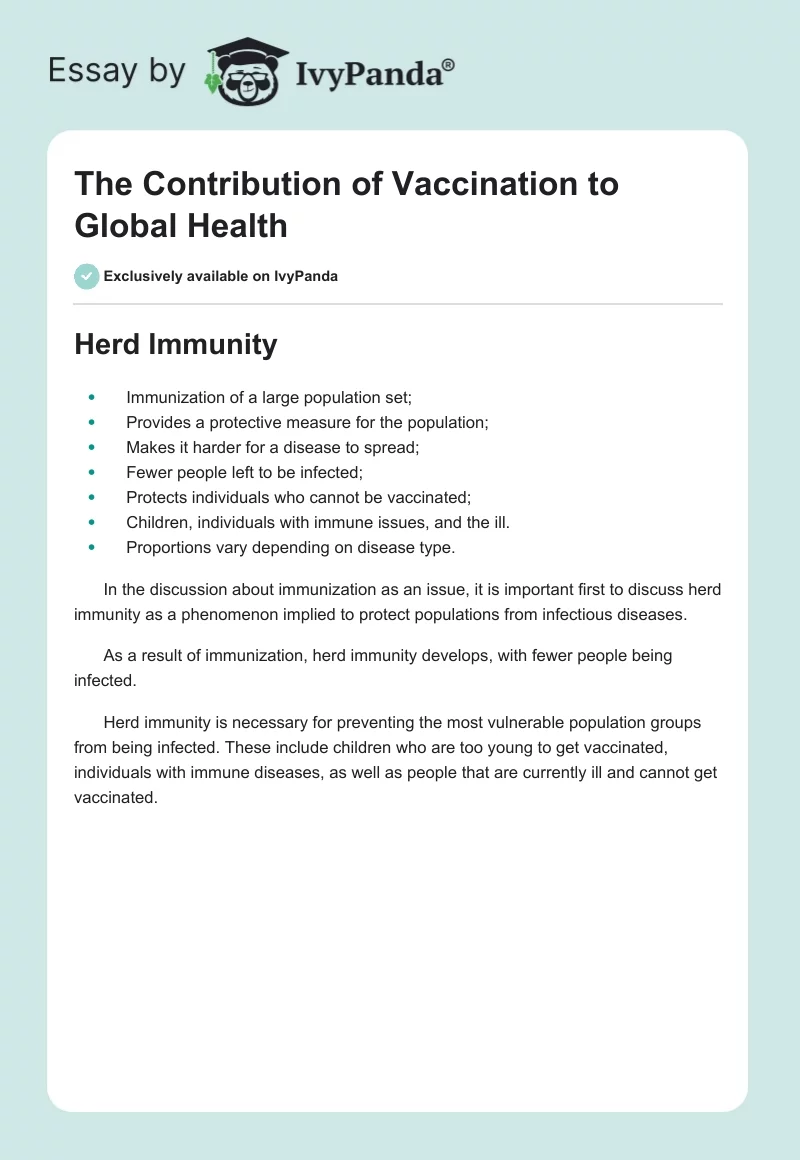 The Contribution of Vaccination to Global Health. Page 1