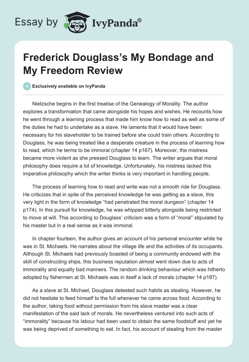 Frederick Douglass’s My Bondage and My Freedom Review. Page 1