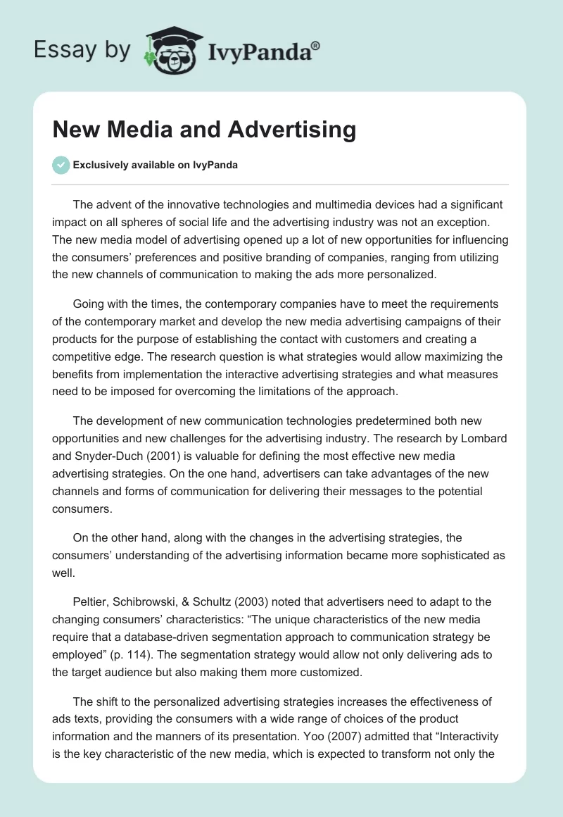 New Media and Advertising. Page 1