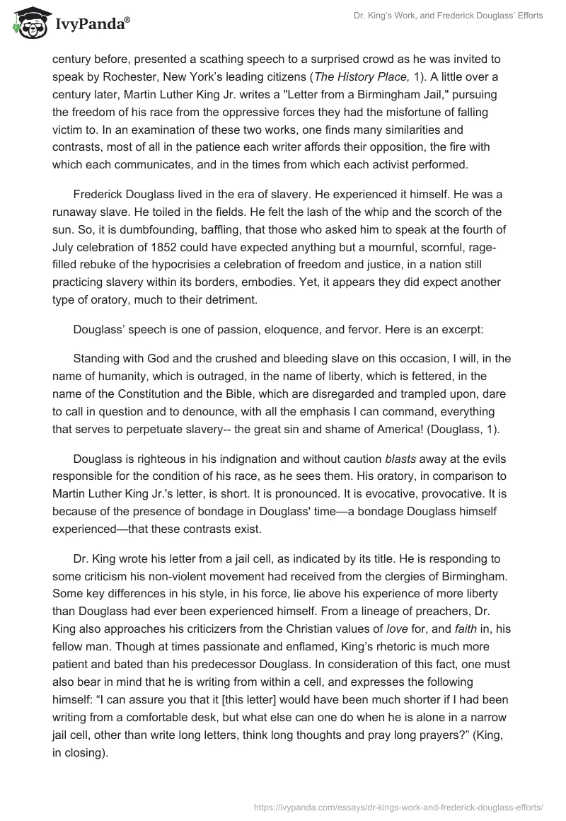 Dr. King’s Work, and Frederick Douglass’ Efforts. Page 2