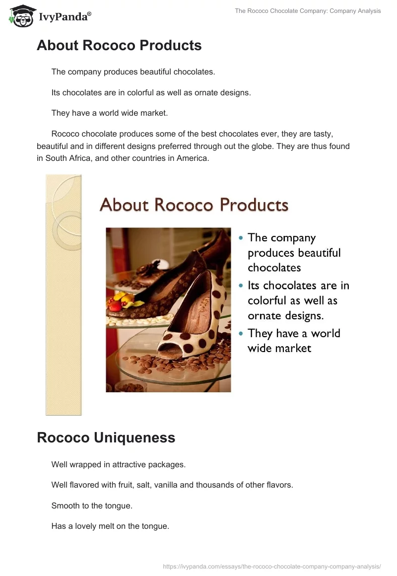 The Rococo Chocolate Company: Company Analysis. Page 3