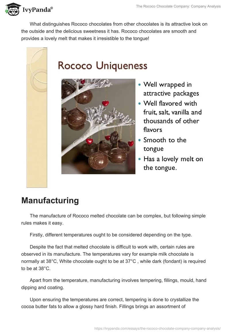 The Rococo Chocolate Company: Company Analysis. Page 4