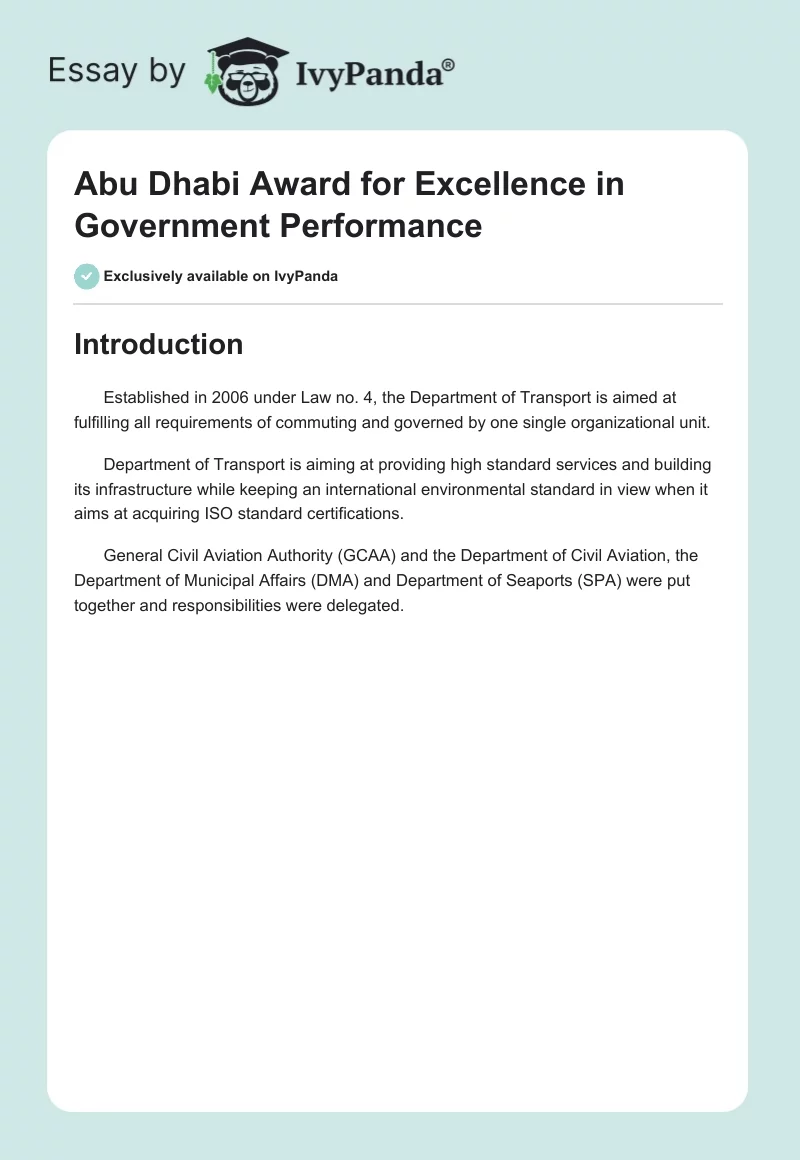 Abu Dhabi Award for Excellence in Government Performance. Page 1
