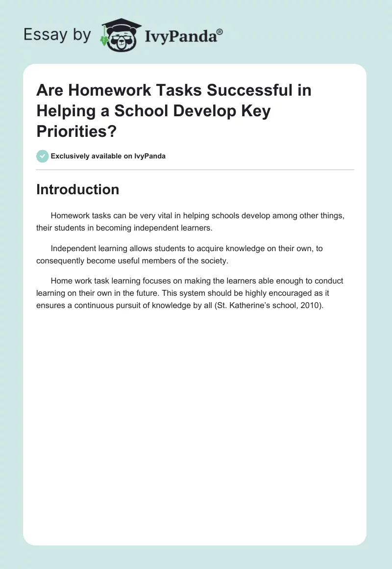 Are Homework Tasks Successful in Helping a School Develop Key Priorities?. Page 1