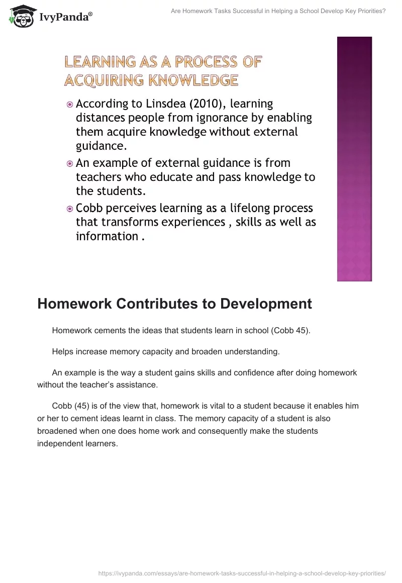 Are Homework Tasks Successful in Helping a School Develop Key Priorities?. Page 3