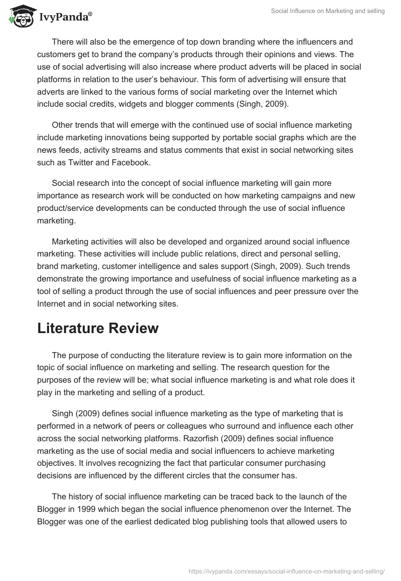 Social Influence on Marketing and selling. Page 2