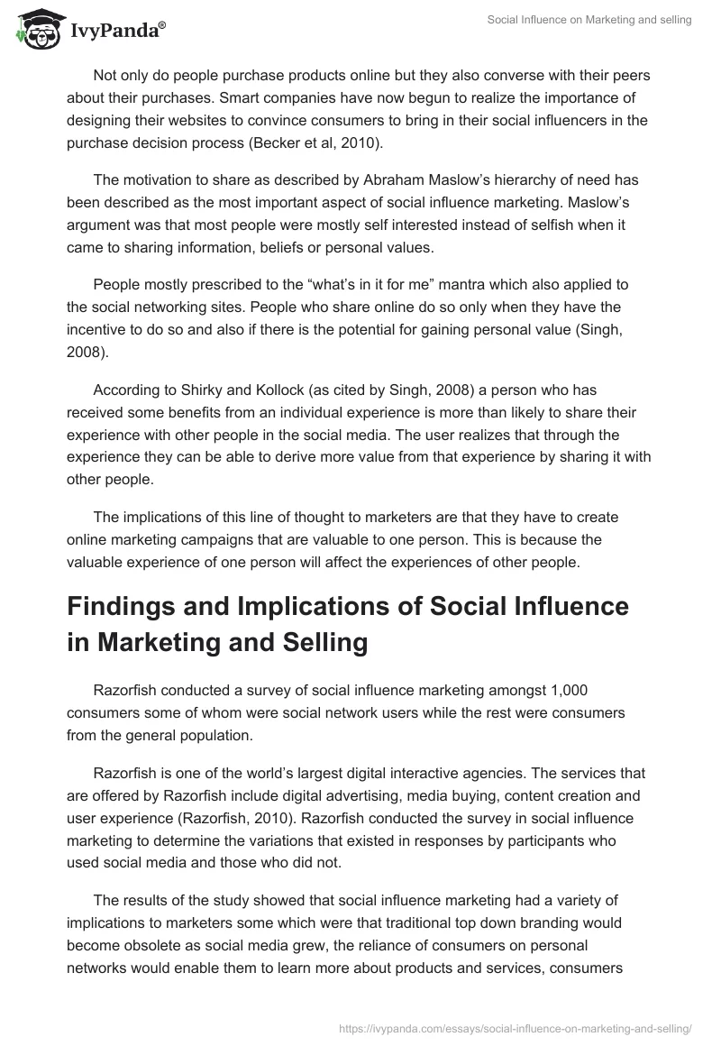 Social Influence on Marketing and selling. Page 5