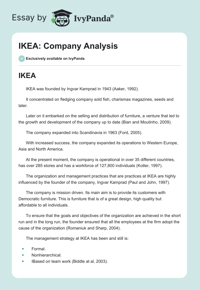 IKEA: Company Analysis. Page 1