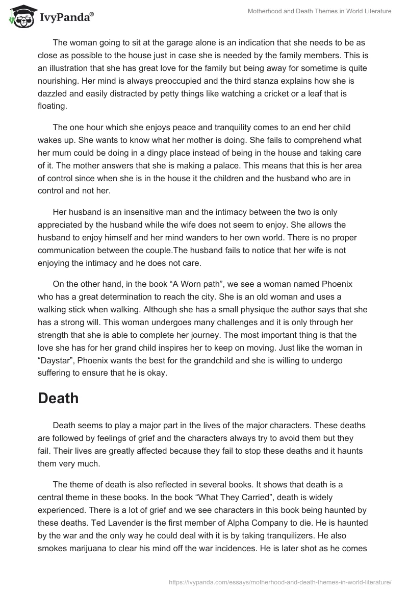 Motherhood and Death Themes in World Literature. Page 2