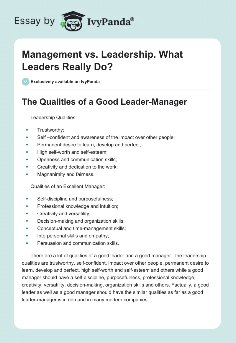 Management vs. Leadership. What Leaders Really Do?. Page 1