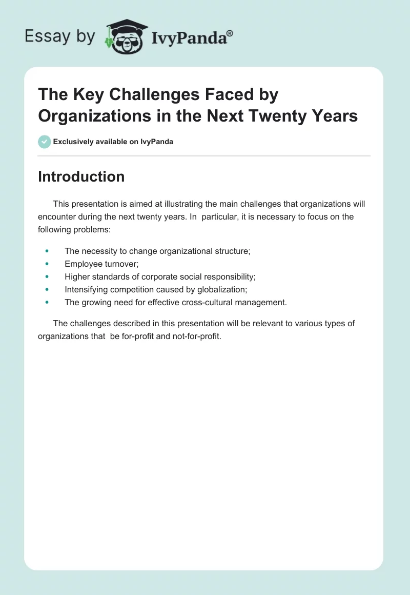 The Key Challenges Faced by Organizations in the Next Twenty Years. Page 1
