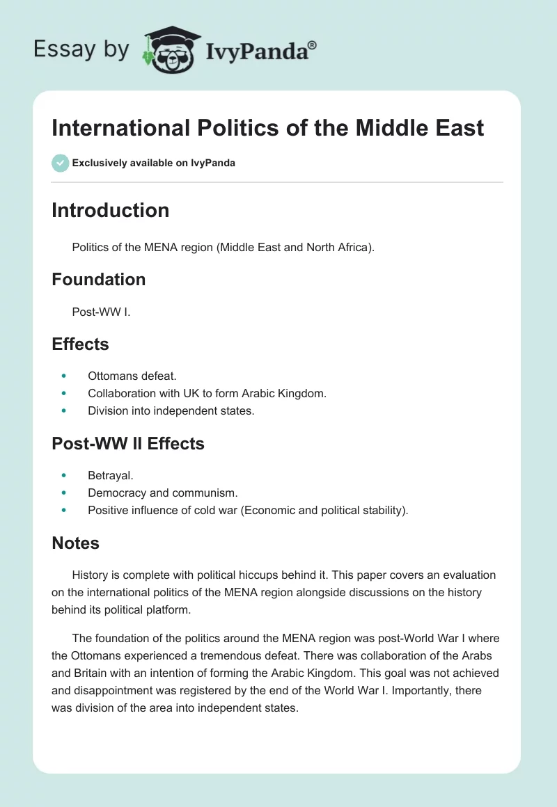 International Politics of the Middle East. Page 1