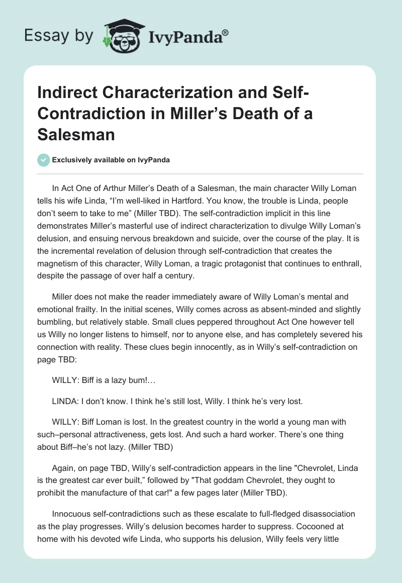 Indirect Characterization and Self-Contradiction in Miller’s Death of a Salesman. Page 1