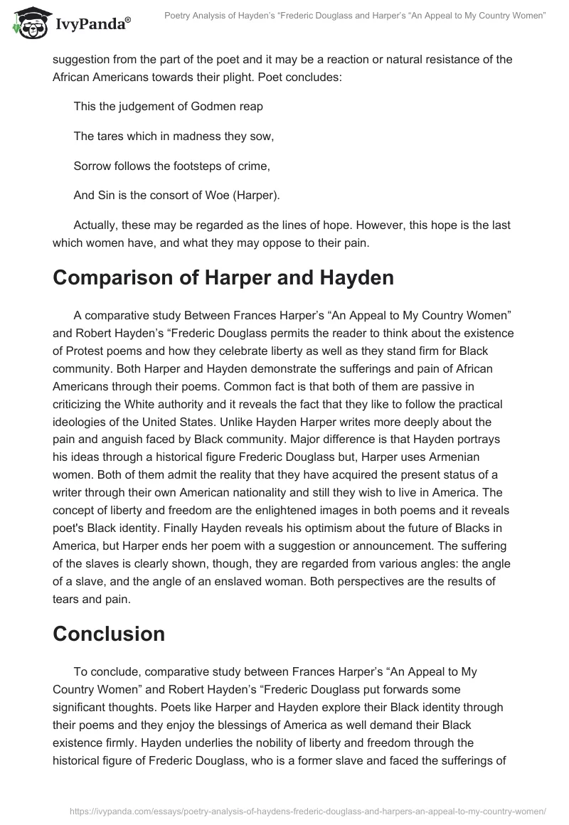 Poetry Analysis of Hayden’s “Frederic Douglass" and Harper’s “An Appeal to My Country Women”. Page 5