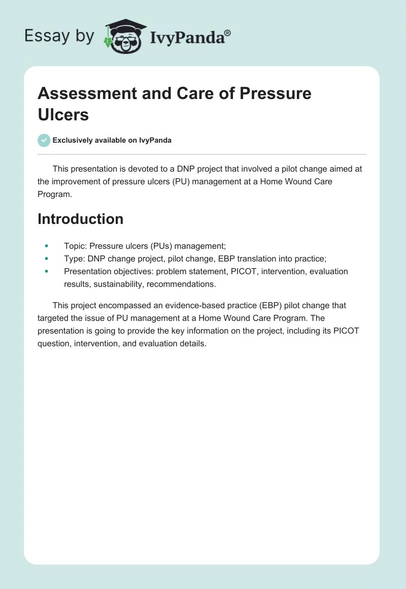 Assessment and Care of Pressure Ulcers. Page 1