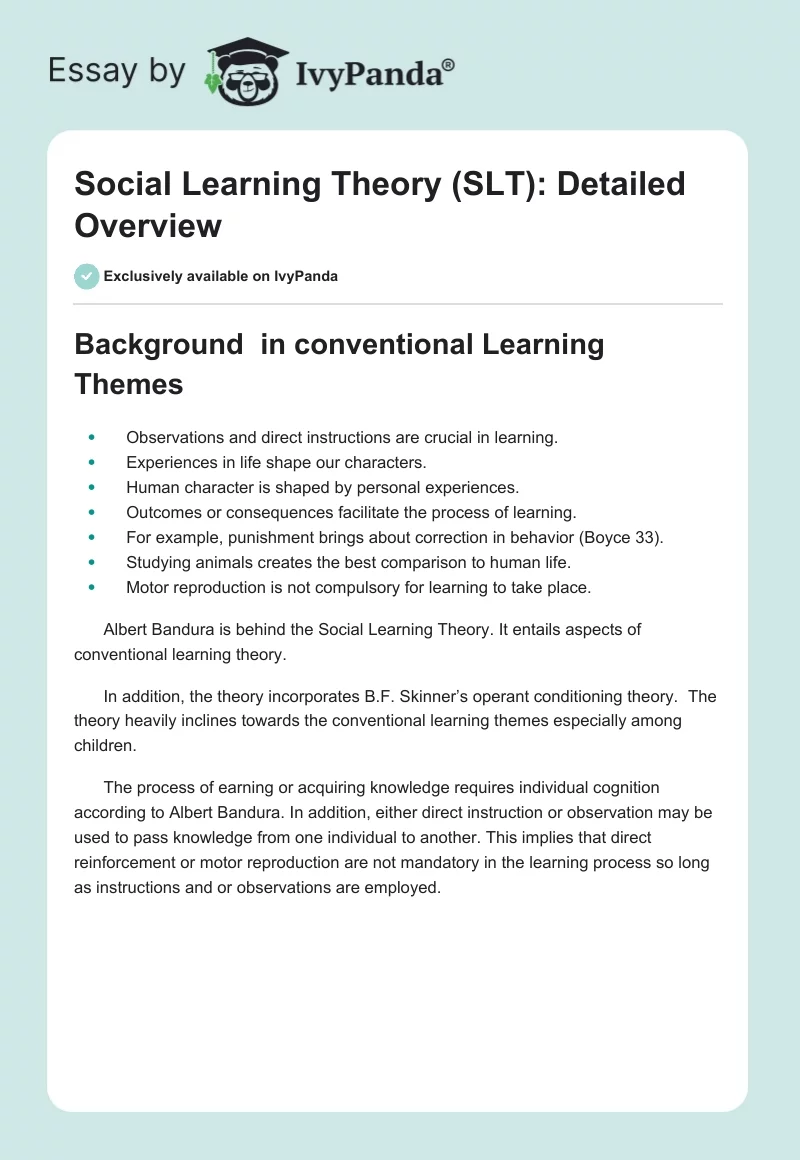 Social Learning Theory (SLT): Detailed Overview. Page 1