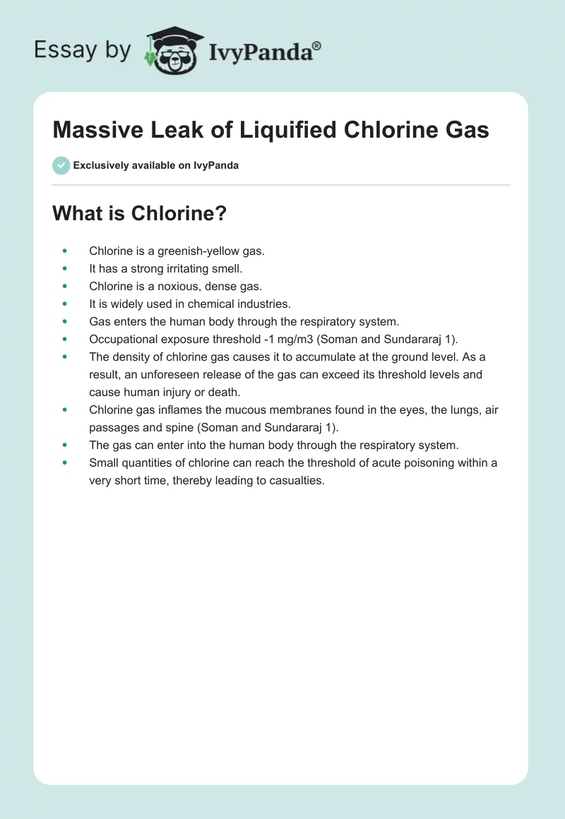 Massive Leak of Liquified Chlorine Gas. Page 1