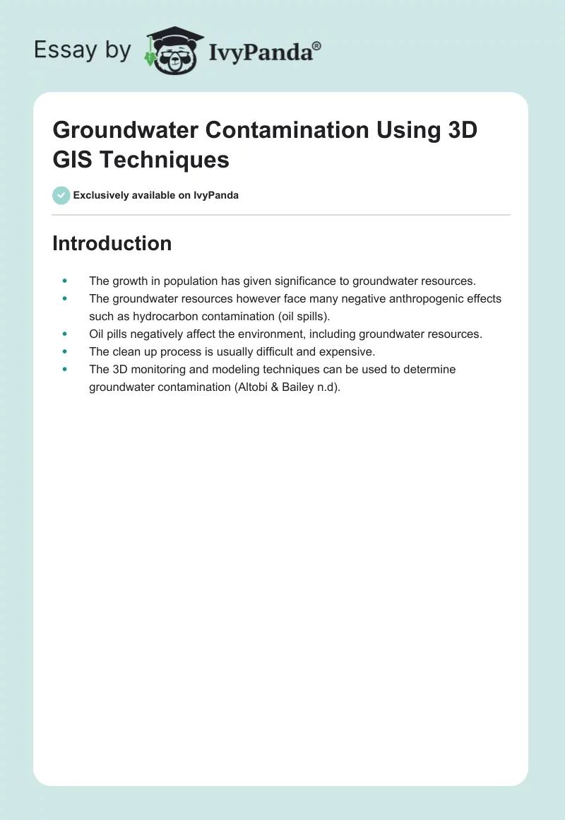 Groundwater Contamination Using 3D GIS Techniques. Page 1