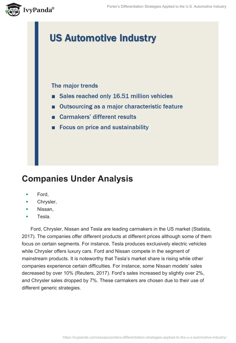 Porter’s Differentiation Strategies Applied to the U.S. Automotive Industry. Page 2