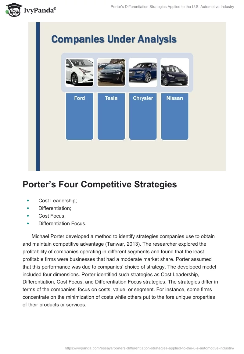 Porter’s Differentiation Strategies Applied to the U.S. Automotive Industry. Page 3