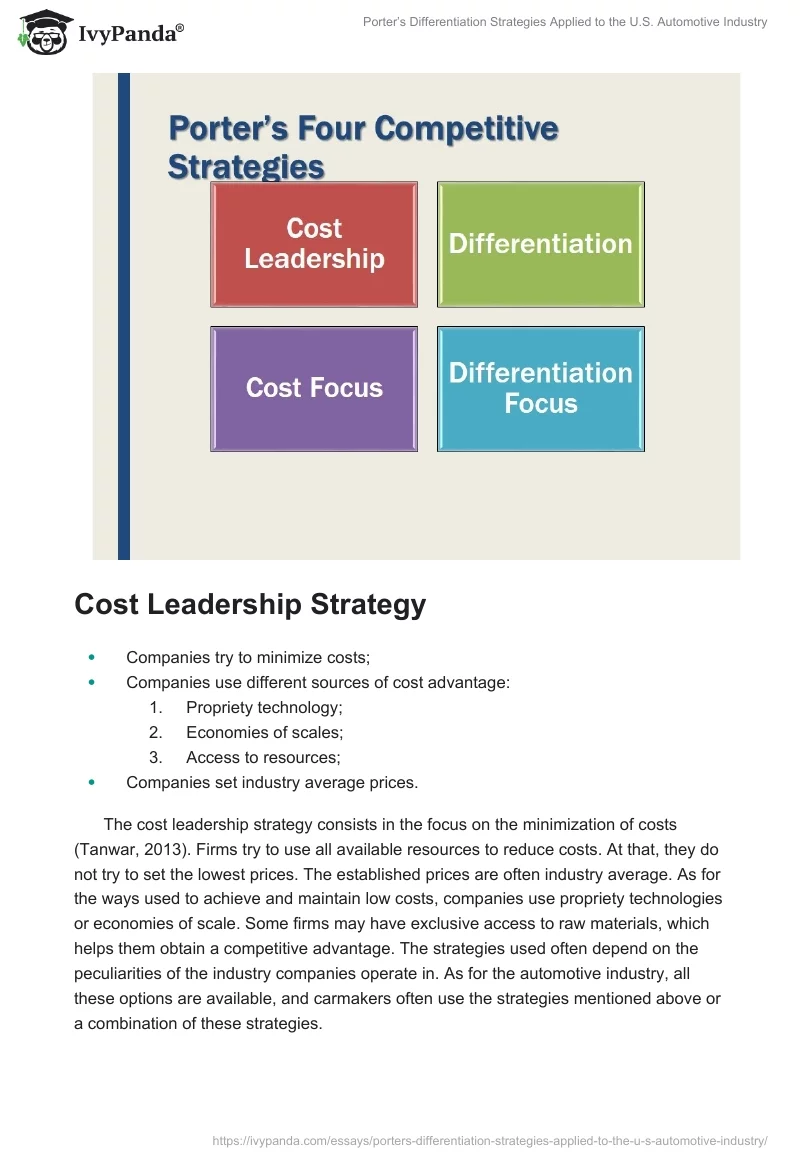 Porter’s Differentiation Strategies Applied to the U.S. Automotive Industry. Page 4