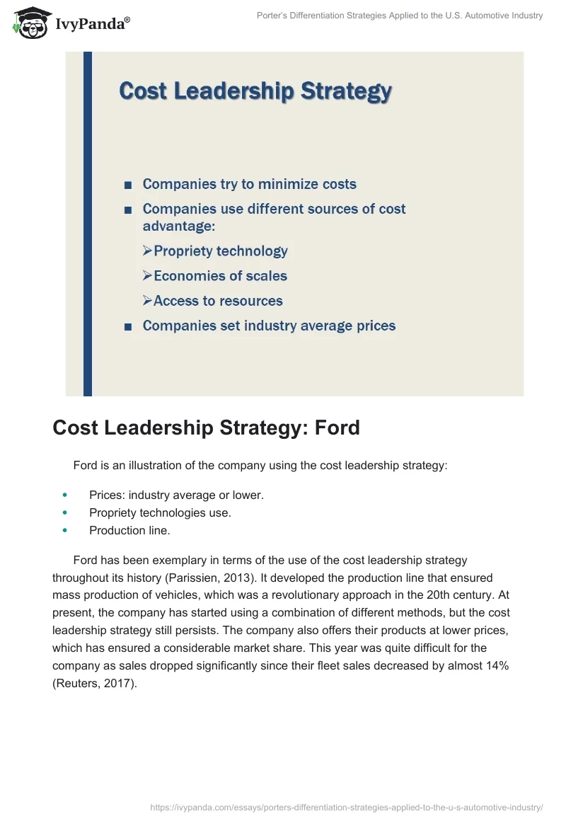 Porter’s Differentiation Strategies Applied to the U.S. Automotive Industry. Page 5