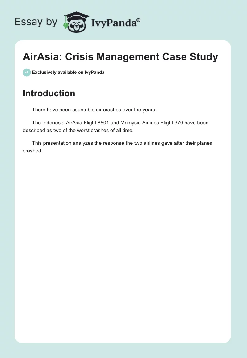 AirAsia: Crisis Management Case Study. Page 1