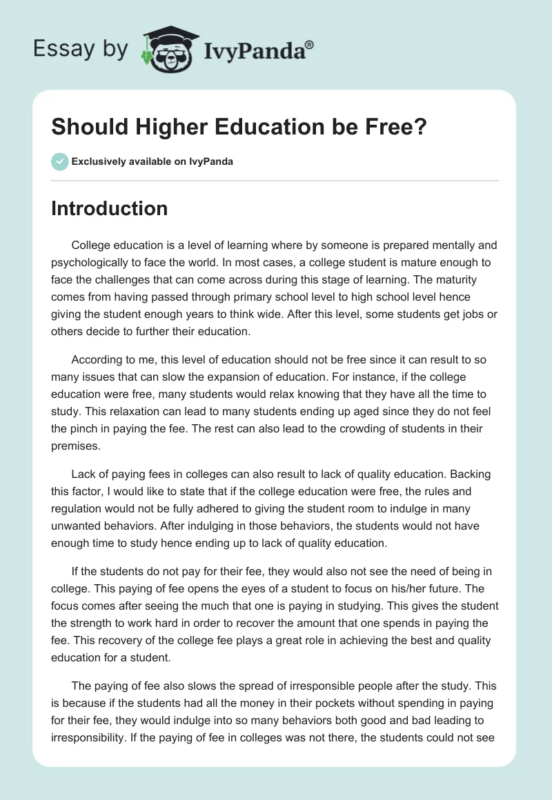 Should Higher Education be Free?. Page 1