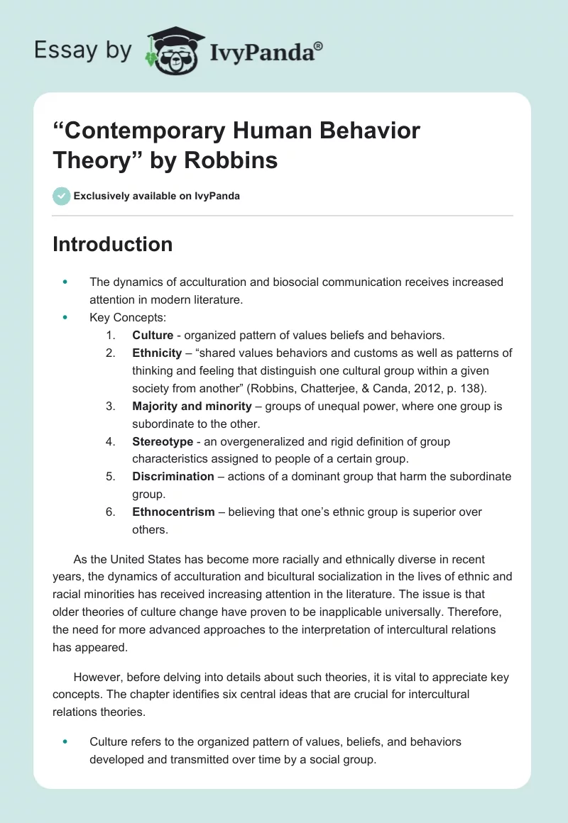 “Contemporary Human Behavior Theory” by Robbins. Page 1