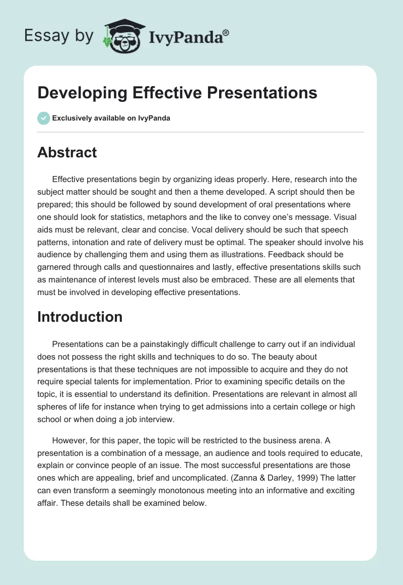 Developing Effective Presentations. Page 1