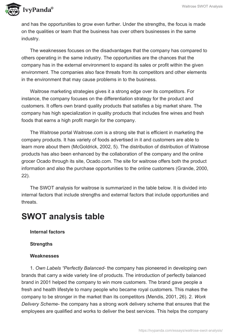 Waitrose SWOT Analysis. Page 2