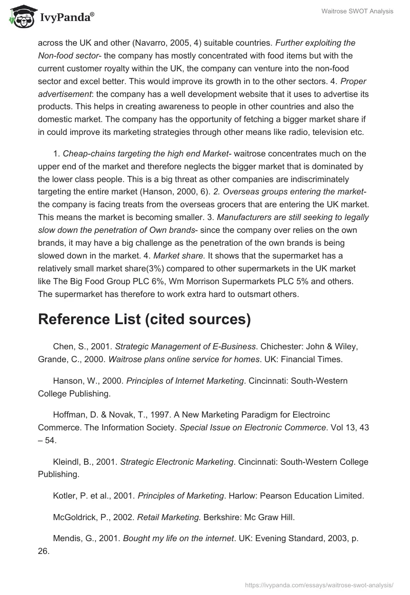 Waitrose SWOT Analysis. Page 4