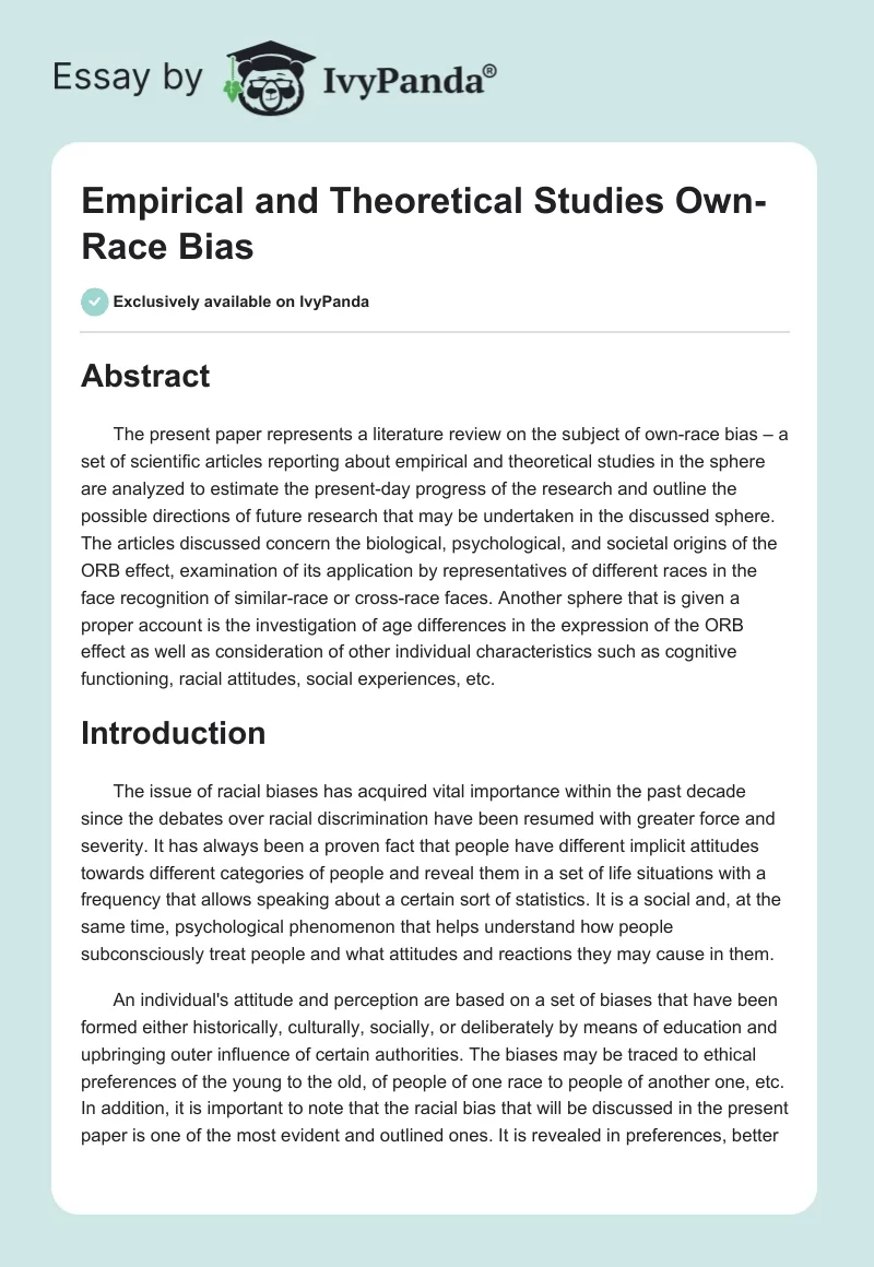 Empirical and Theoretical Studies Own-Race Bias. Page 1
