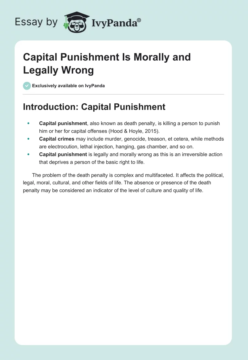 Capital Punishment Is Morally and Legally Wrong. Page 1