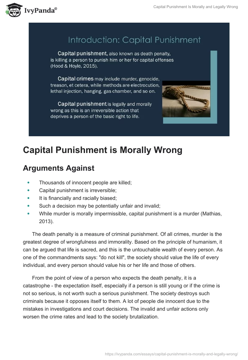 Capital Punishment Is Morally and Legally Wrong. Page 2