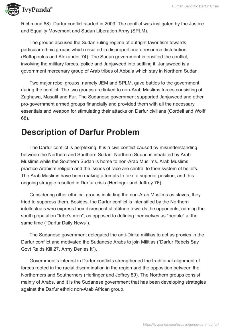 Human Sanctity: Darfur Crisis. Page 2