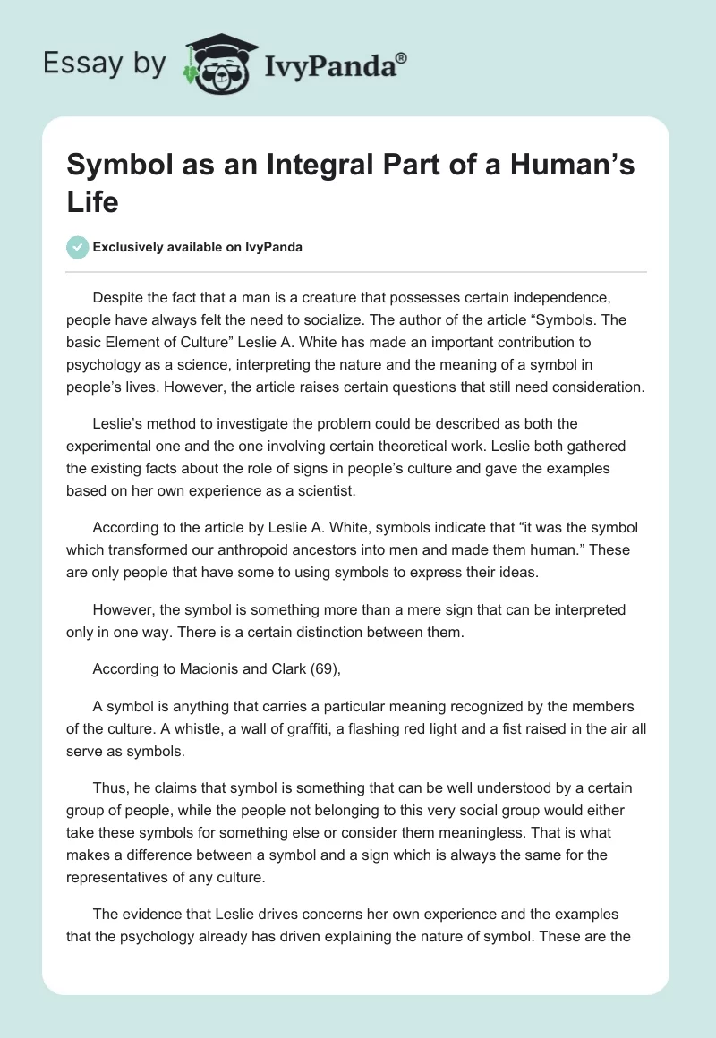 Symbol as an Integral Part of a Human’s Life. Page 1