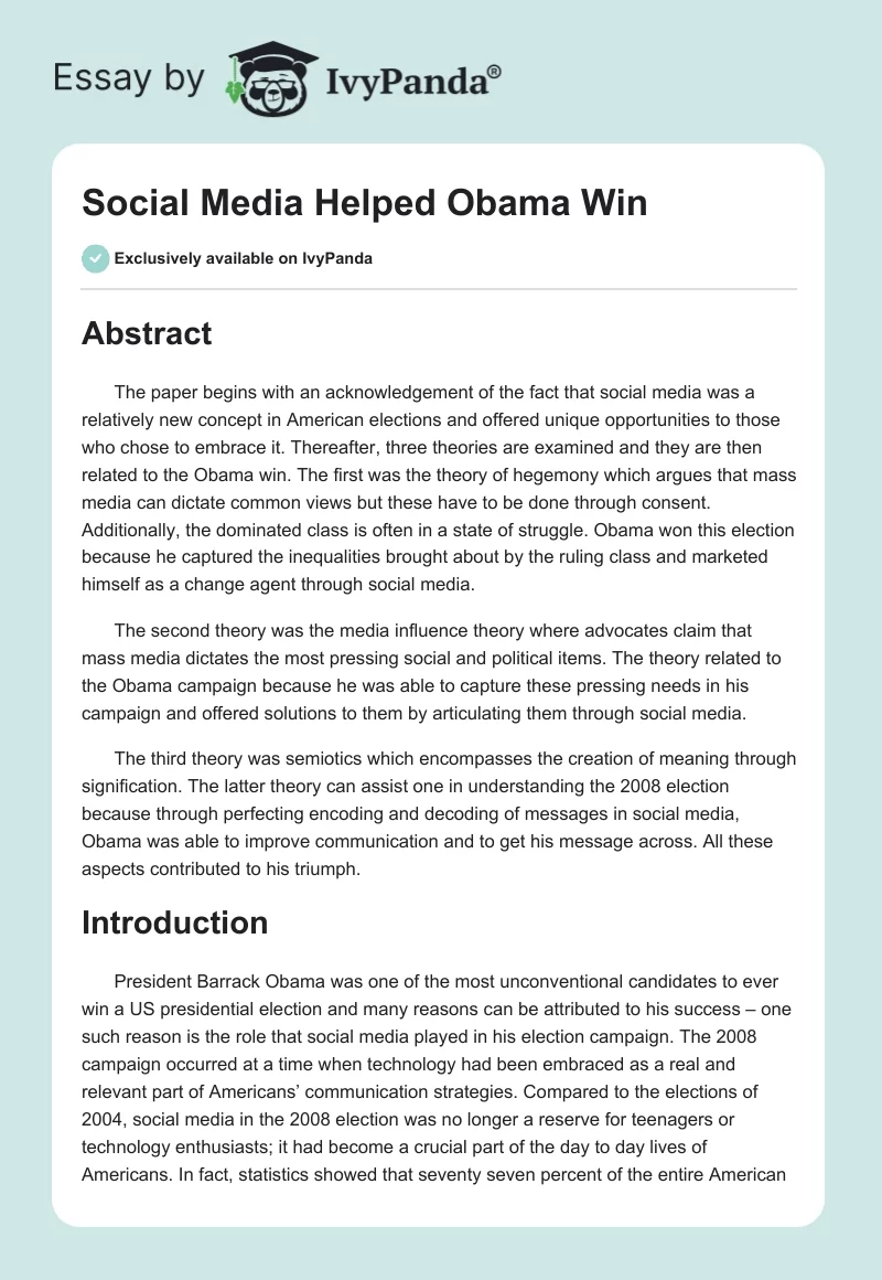 Social Media Helped Obama Win. Page 1