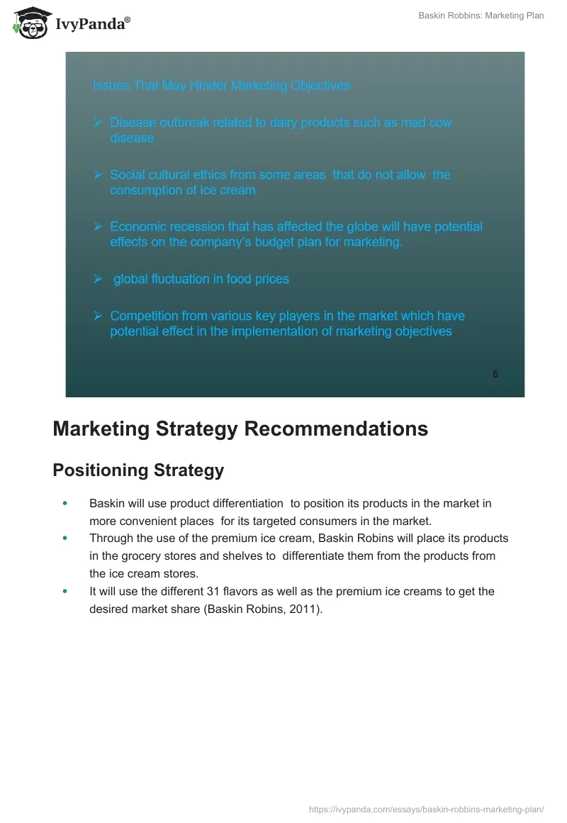 Baskin Robbins: Marketing Plan. Page 4