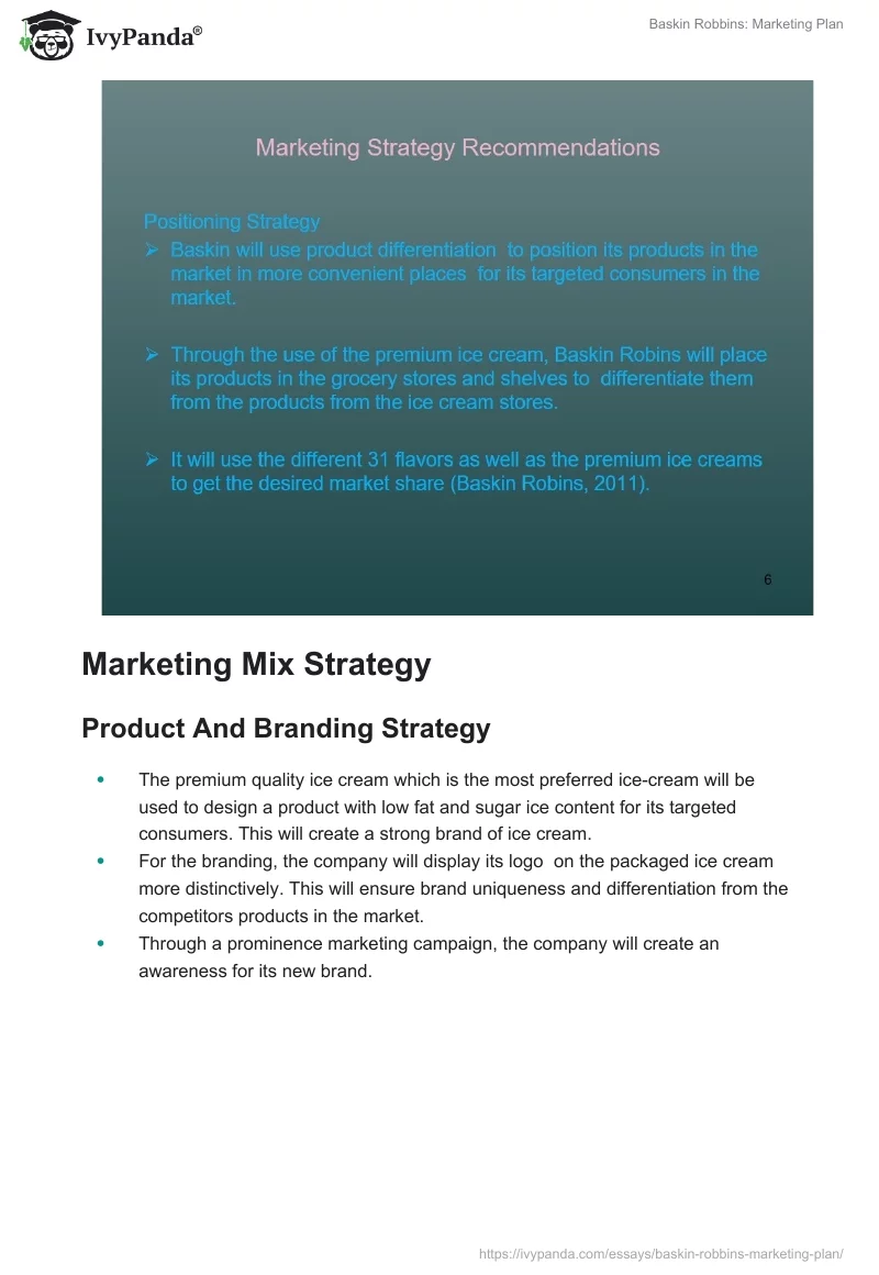 Baskin Robbins: Marketing Plan. Page 5
