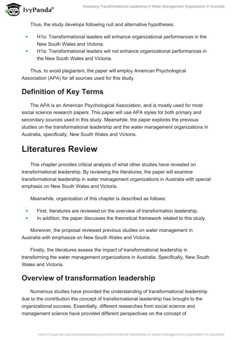 Assessing Transformational Leadership in Water Management Organization in Australia. Page 5