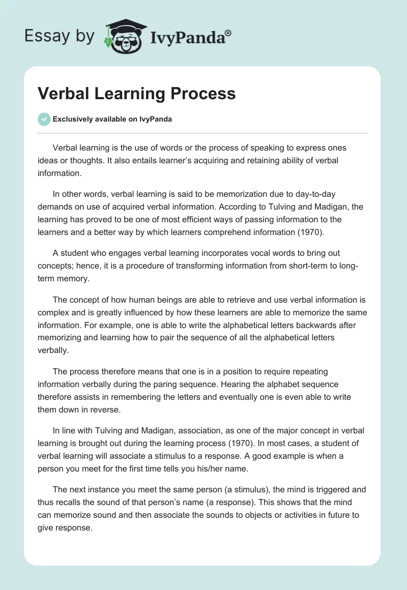 Verbal Learning Process. Page 1