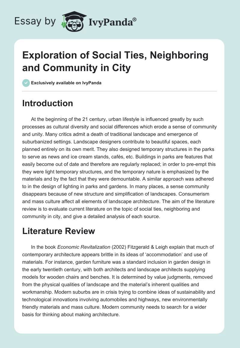 Exploration of Social Ties, Neighboring and Community in City. Page 1