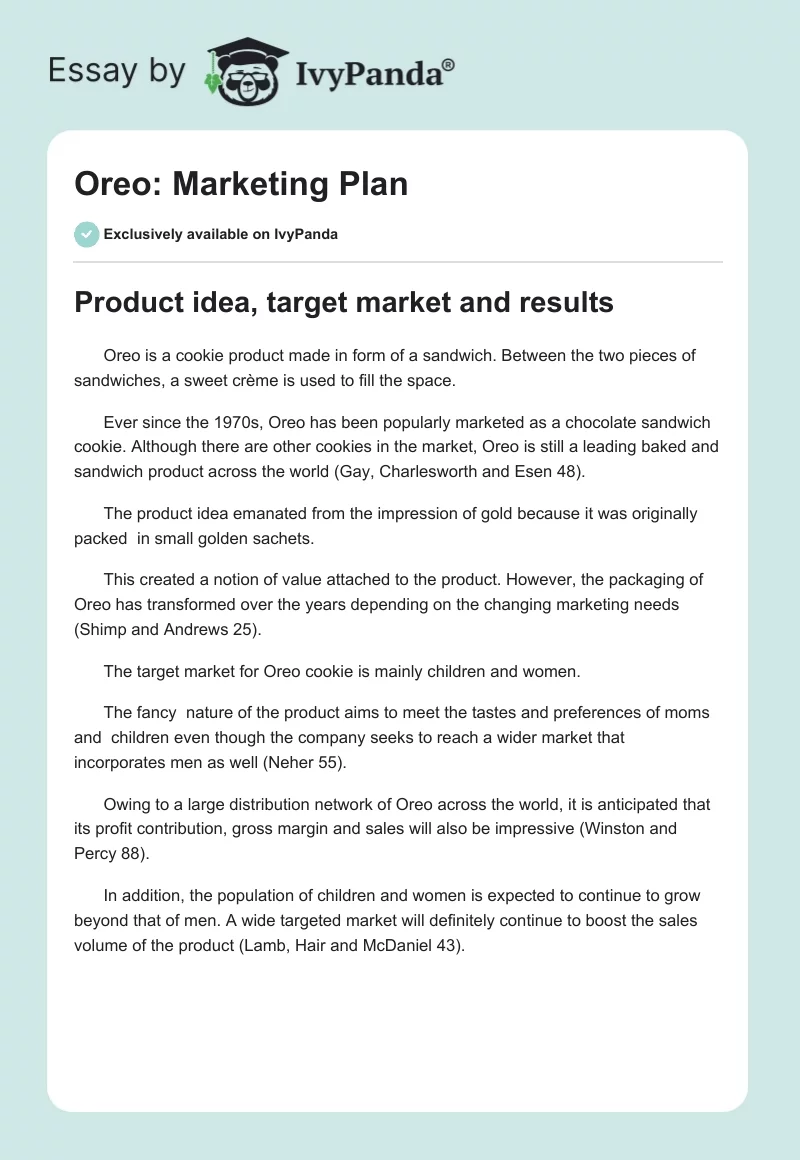 Oreo: Marketing Plan. Page 1