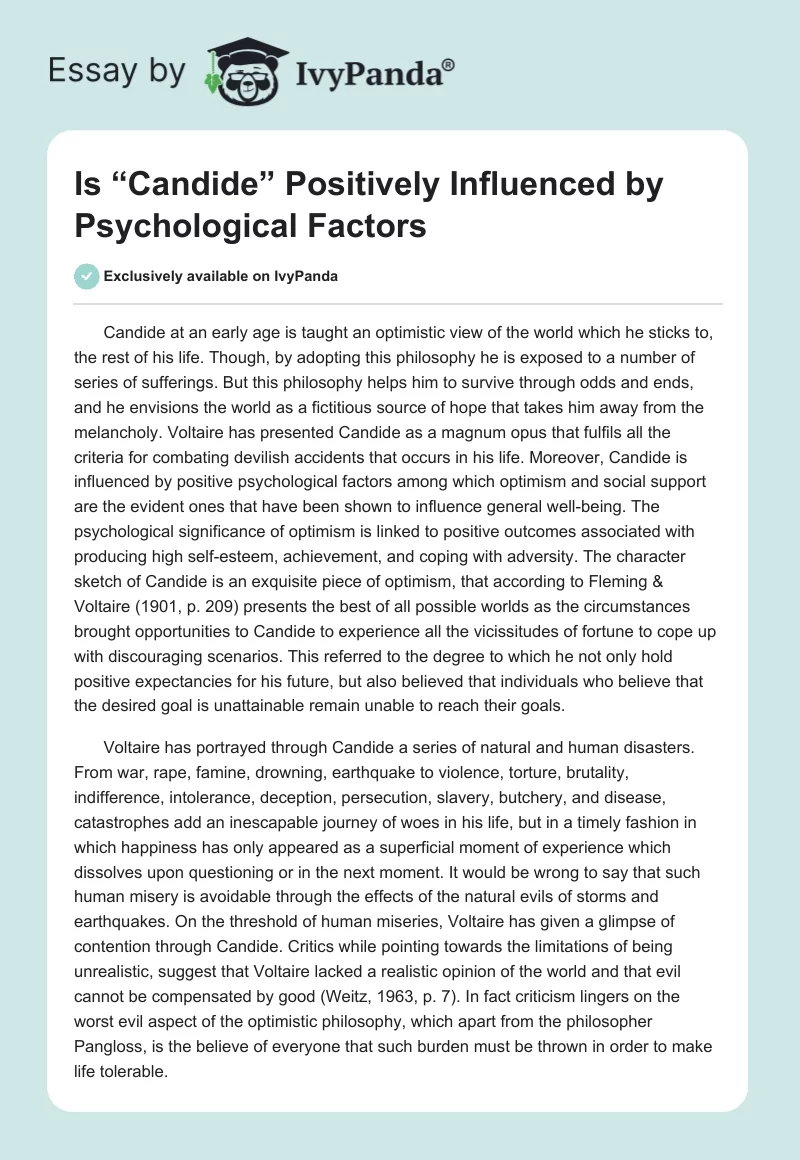 Is “Candide” Positively Influenced by Psychological Factors. Page 1