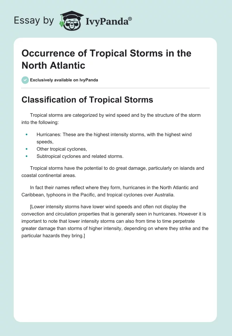 Occurrence of Tropical Storms in the North Atlantic. Page 1