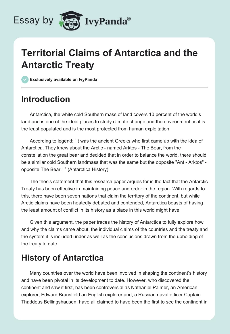 Territorial Claims of Antarctica and the Antarctic Treaty. Page 1