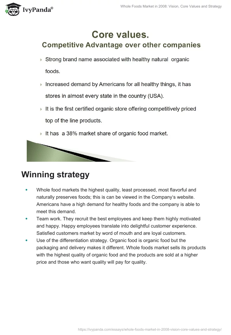 Whole Foods Market in 2008: Vision, Core Values and Strategy. Page 3